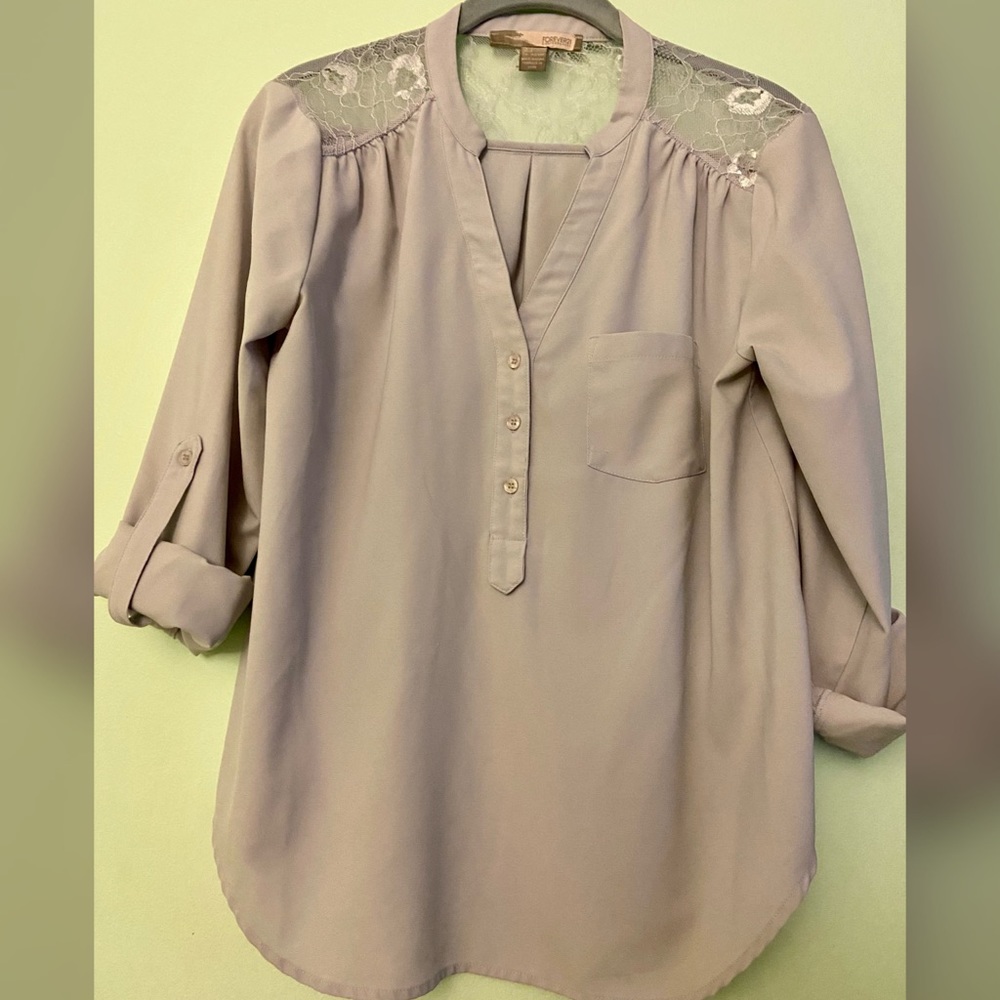 Lilac Blouse with Lace Design